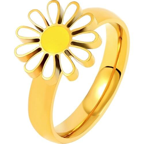 New Fashion Stainless Steel Ring Titanium Wedding Party Bridal Rings Cute Flower Brand Charm Rings Women Girls Jewelry Gift