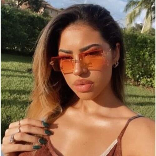 Rimless Square Frame Sunglasses For Women Eyeglasses Luxury Brand Designer Oversize Sun Glasses Vintage Lunette Shades oculos