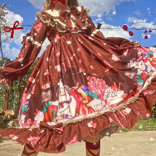 Original Lolita Japanese Retro Soft Girl Lolita Autumn and Winter New High Waist Slimming Op Long Sleeve Dress for Children
