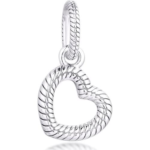 Fits Pandora Bracelet 925 Sterling Silver Snake Chain Pattern Open Heart Pendant Charms S925 Metal Beads for Jewelry Making