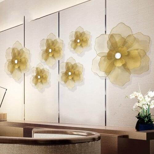 Nordic Wrought Iron Luxury Fake Flowers 3D Stereo Wall Sticker Mural Decoration Crafts KTV Hotel Home Livingroom Wall Ornaments