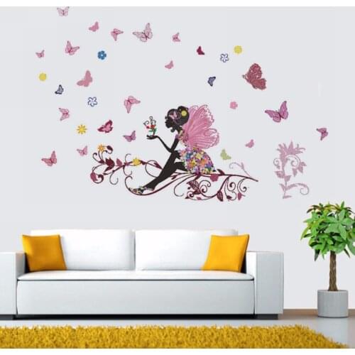 Fairy Flower Butterfly Wall Sticker Decal Nursery Kids Baby Girl Room PVC DIY 50*70cm
