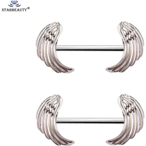 Starbeauty 1 Pair Angel Wing Nipple Ring Sexy Feather Nipple Piercing Surgical Stainless Steel Nipple Jewelry Earring Body Cover