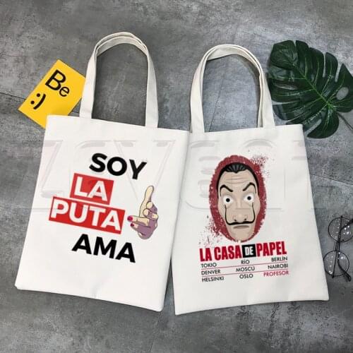 Bella Ciao Handbags La Casa De Papel Custom Canvas Tote Bag House of Paper Daily Use Reusable Travel Money Heist Shopping Bag