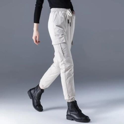 Warm Winter Cargon Pants Fashion Ultra Light Down Cotton High Waist Trousers Women Casual Straight Pants Retro Stretch Pants