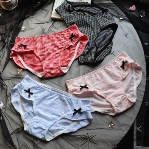 Japanese Cute Lattice Wooden Ear Breathable Cotton Underwear Womens Low Waist Sexy Bag Hips Ladies Briefs Wholesale