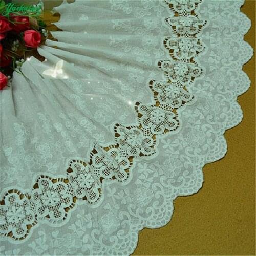 YACKALASI 100% Cotton Lace Fabric Eyelet Embroidery Appliqued 3D Flower Sewing Apparel Trims 28cm