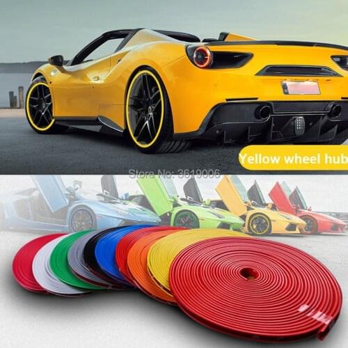 8M Yellow Car Hub Trim Decoration Anti-Collision Strip Wheel Rim Protector Ring Wheel Tire Edge Changer Guard stickers