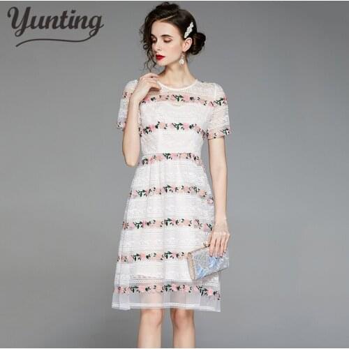 Women Summer Elegant Lace Dress Festa High Quality Long Wedding Party Robe Femme Vintage Designer O-Neck Vestidos
