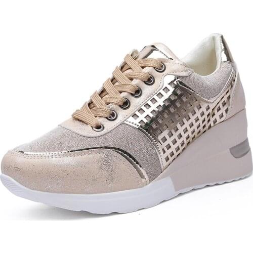 Golden Women Sneakers Height Increasing 5cm Womens Running Shoes Spring Summer Woman Walking Trainers Soft Sports Jogging 39 40