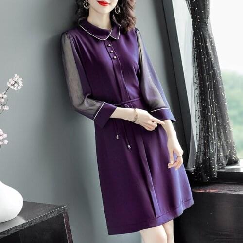 Dresses Women 2021 Spring and Autumn New High-quality Mesh Stitching Plus Size Ages 35-45 Years Old Elegant Long-sleeved Dress