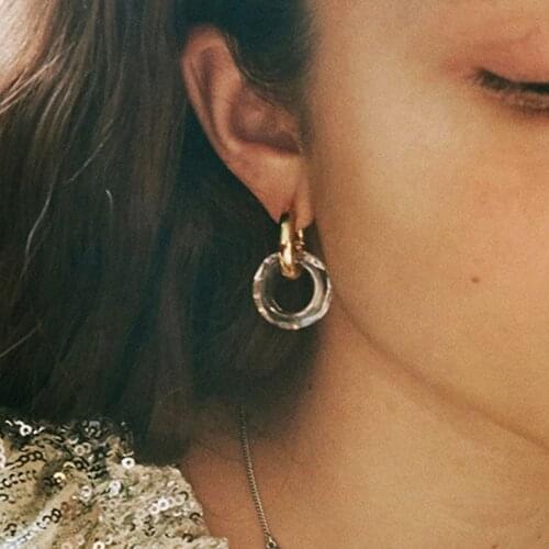 Brass With 18k Gold Transparent Glass Stud Earrings Women Jewelry Party T Show Gown Runway Rare Korean Japan Trendy INS