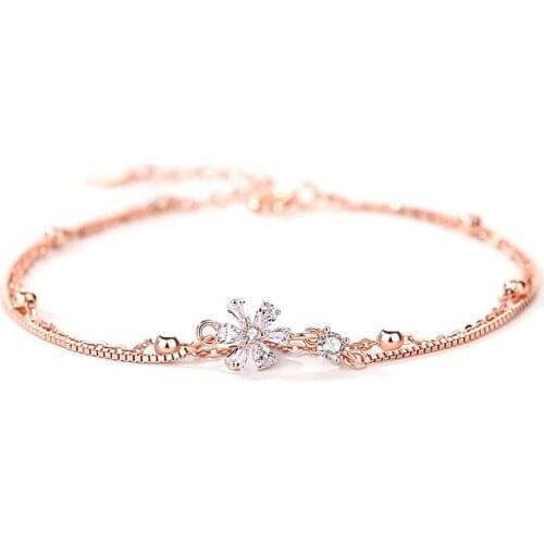 2021 Trend Charm Cherry Blossom Double Bracelet Female S925 Sterling Silver Jewelry Girlfriends Hand Ornaments Flower Jewelry