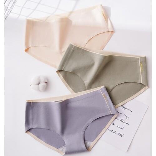 Womens Cotton Underwear Sexy Solid Color Panties Fashion Printing Comfort Briefs Mid Waist Seamless Underpants Female Lingerie