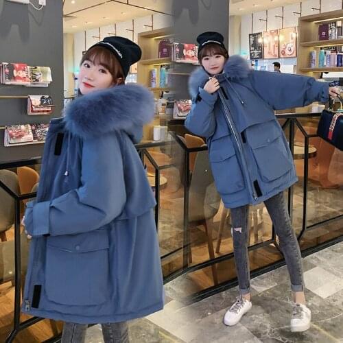 Womens Fashion Big Fur Collar Cotton Coat Outwear Winter Thick Warm Female Student Loose Cloak-type Solid Color Padded Jackets