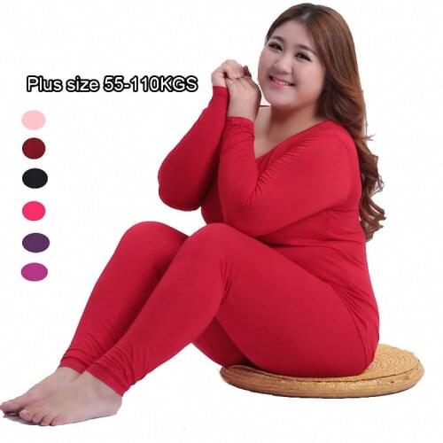 Women autumn winter plus size modal thermal underwear set long johns top and bottoms XL-5XL
