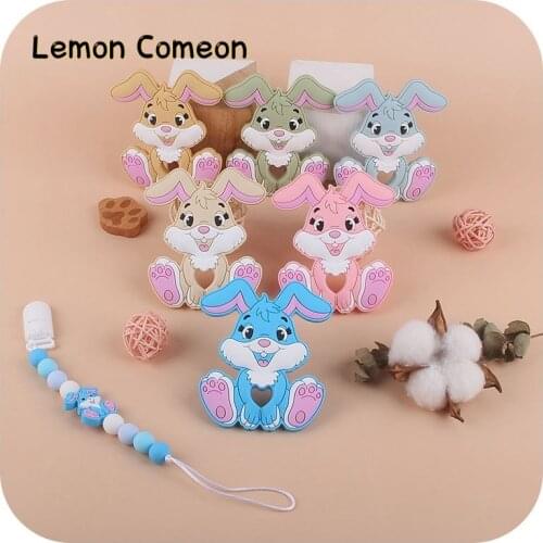 1Pc Cute Cartoon Rabbit Silicone Teether Chewing Pandent Nursing Sensory Teething Pacifier DIY Necklace Toy Food Grade Teether
