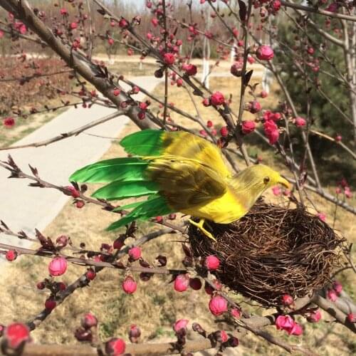 15cm simulation bird spreading wings feathers beautiful bird with nest ,toy model handicraft props garden decoration h1042