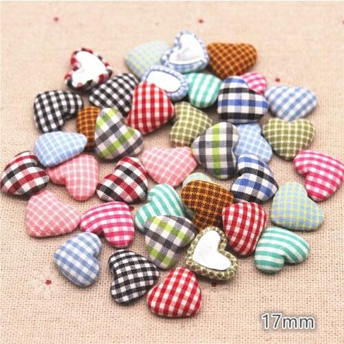 17mm 50pcs Mix Colors Lattice Fabric Covered Heart Button Flatback Cabochon DIY Decoration Button Scrapbooking,BK1027