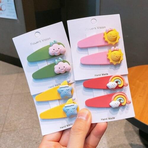 2pcs/lot New Girls Star Cartoon Hair Clips Kids Headwear Set Cute Sun Rainbow Hairpins Children Fashion Hair Accessories