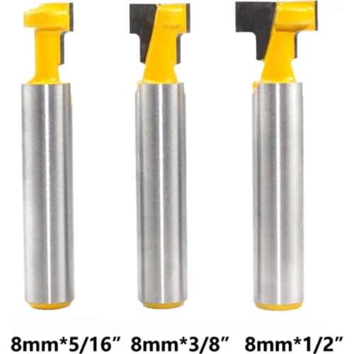 3pc 8mm Shank T-Slot Cutter Router Bit Set Key Hole Bits Hex Bolt T Slotting Milling Cutter for Wood Woodworking Tool C08-142