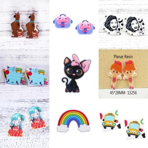 Back to School Girl Cat Acrylic Flatback Planar Resins DIY Making For Hair Bows Gift Phone Case Home Decoration Accessories