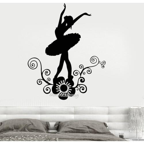 Ballerina Dance Vinyl Removable Wall Decal Girls Room Flower Beautiful Girl Sticker Art Decals New Design Sofa Background LA487