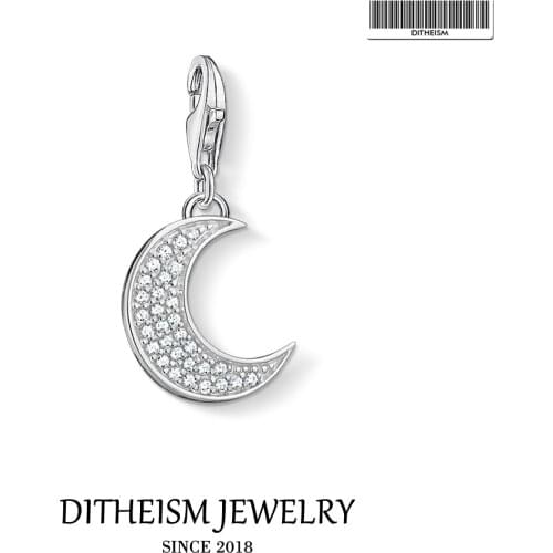 White CZ Moon Charms Pendant,2020 Spring Brand New Fashion Jewelry 925 Sterling Silver Romantic Gift For Women Fit Bracelet