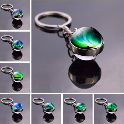 Colorful Northern Lights Glass Ball Keychain Aurora Jewelry Women Fashion Charm Northern Lights Trees Keyrings