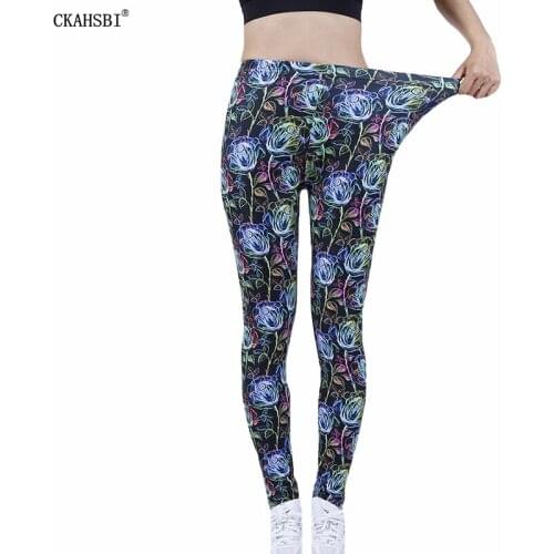 CKAHSBI Spandex High Waist Fitness Yoga Pants Printed Legging Women Jegings Female Workout Acitve Trousers Stretch Gym Sports
