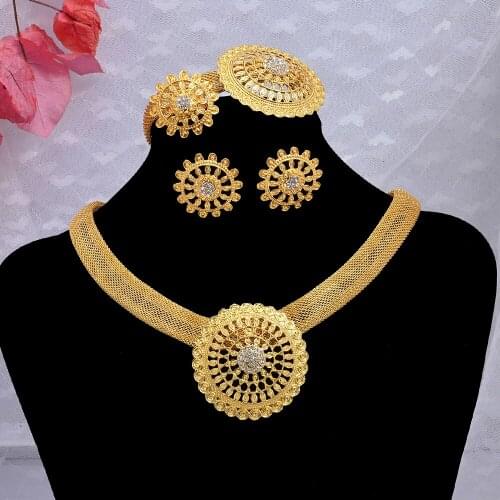 Dubai gold 24K Jewelry Sets For Women African Bridal Wedding Jewelry party Necklace Earrings Ring Bangles Zircon Jewelry set