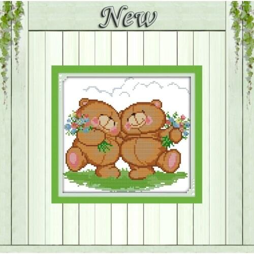 Two happy bears decor paintings counted printed on canvas DMC 14CT 11CT DIY Cross Stitch chinese Needlework kits Embroidery Sets