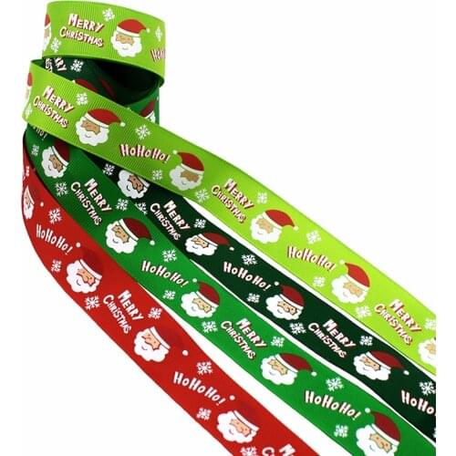 IuBuFiGo 50 yards 1" 25mm Merry Christmas Printed Grosgrain ribbon With Santa Ribbon For DIY And Decoration tape 2007