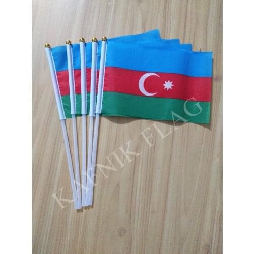 KAFNIK,5pcs 14*21cm Azerbaijan Hand Waving National hand Flag with Pole for advertisement decoration, free shipping