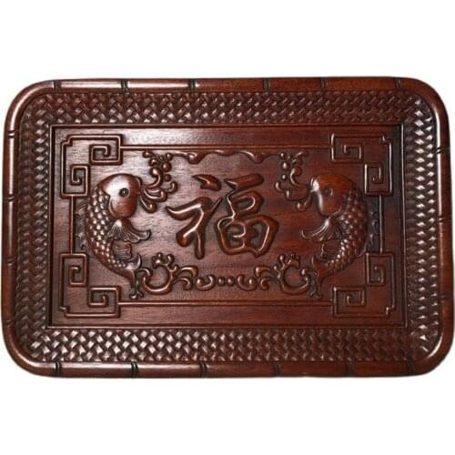 China Old Beijing Old Goods Redwood Carved Carvings 【Fuyu】Picture The Tea Tray Decorated Square Plate