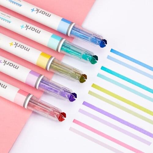 KOKUYO Cute Beetle Two-color Highlighter Pen Creative Cute Double Line Pen Kawaii Marker Pen School Supplies