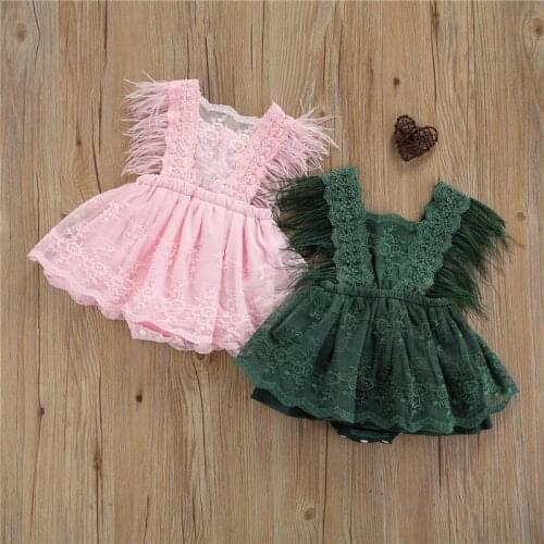 Princess Lovely Infant Baby Girls Lace Embroidery Romper Dress Summer Toddler Feathers Fly Sleeve Backless Jumpsuits Clothes