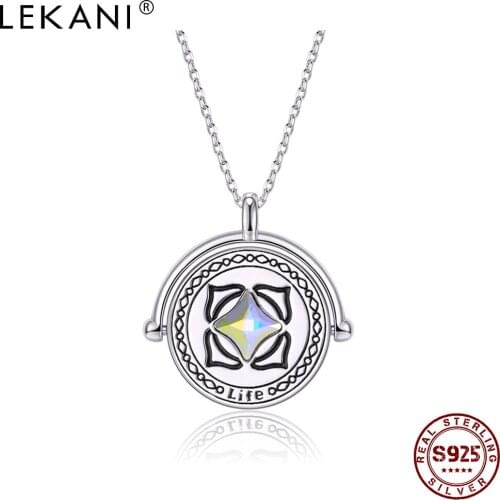LEKANI 925 Sterling Silver Necklace For Couple Chakras Round Austria Crystal Red Necklace Anniversary Gifts Fine Jewelry Hot