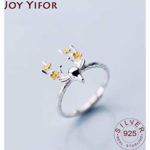 Cute plum flower Deer Animal Adjustable Ring Real 925 Sterling Silver Fine Jewelry For Women Birthday party Accessories