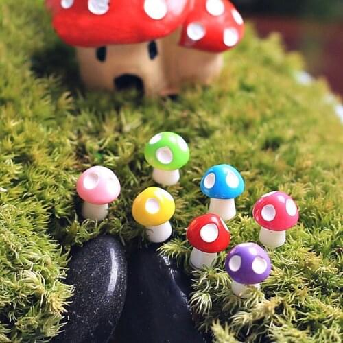 XBJ001 Mini 10 pcs Mushroom Garden Ornament Resin Crafts Decor Mushrooms Terrarium Figurines Fairy Garden Party Garden