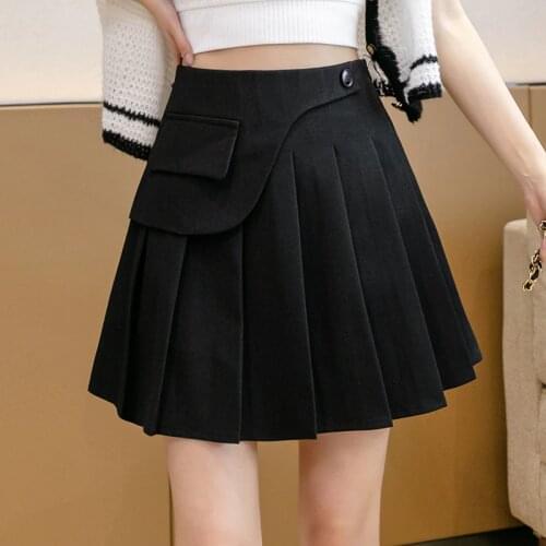 Spring summer mini skirts with shorts fashion solid irregular pleated skirt girls student high waist korean short skirt woman
