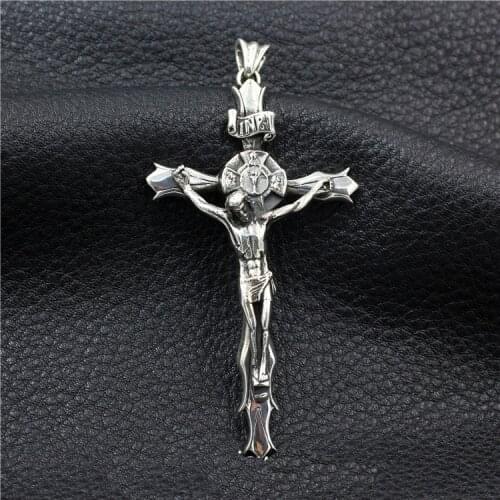 925 Sterling Silver handmade Jesus Christ cross mens Pendant Charm jewelry A5324