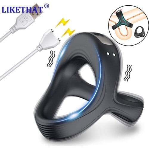 Male Masturbator 3in 1 Penis Vibrating Ring for Men Delayed ejaculation Sex toys Vibrator for Men Couples Dick Cockrings Bdsm