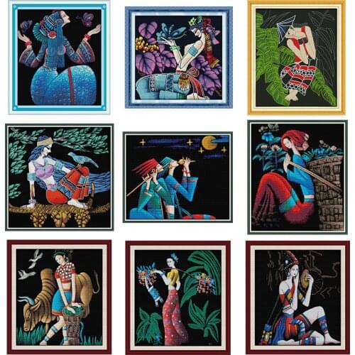 Yunnan Heavy Color Series Cross Stitch Kit Aida 14CT11CT Count Embroidery Set DIY Ethnic Character Pattern Needlework Kit Crafts