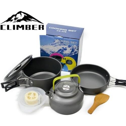 New Store Outdoor Tableware Camping Cookware Pots Set, Lightweight Mini Aluminum Folding Pot Set with Storage Sack, 1-4 Person