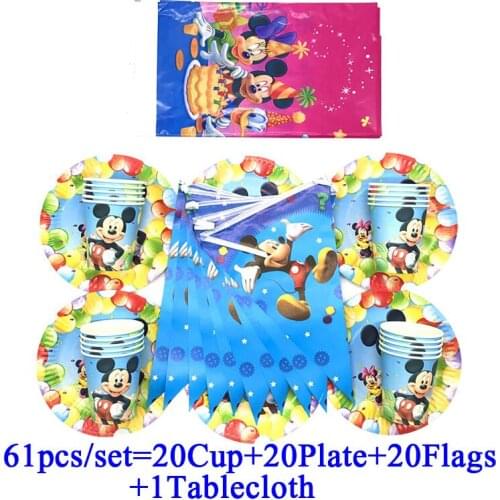 Mickey Party Set Decorations Banners/Flags Mickey Mouse Party Theme Tableware Disposable Cups Plates Tablecloth Party Supplies