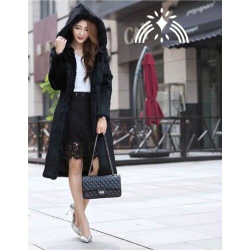 Real genuine natural rabbit fur coat with hood women fashion jacket outwear custom any size
