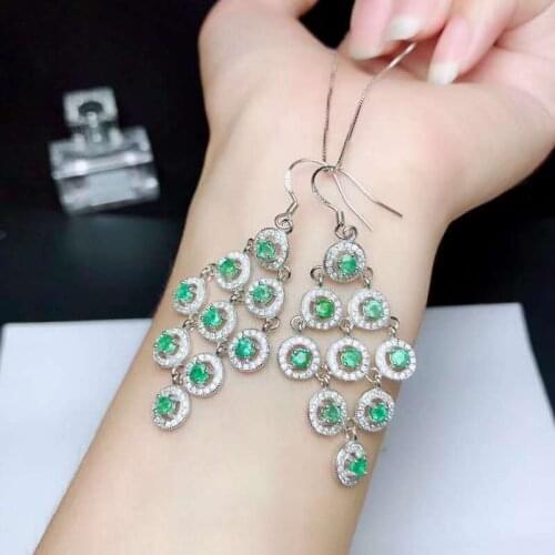 Real Natural Emerald Earring Real 925 Silver sterling Fine Charm Jewelry for Women Wedding Party Earring