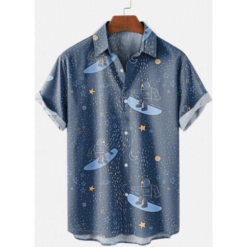 New Hawaiian Shirt For Mens 2021 Fashion Funny Star Spaceship Abstract Pattern Print Short Sleeve Plus Size 6XL Light Shirts