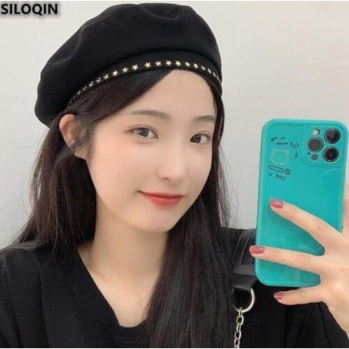 SILOQIN New Casquette Metal Star Berets Female Spring Summer Thin Section Breathable Painter Temperament Grace Octagonal Hat